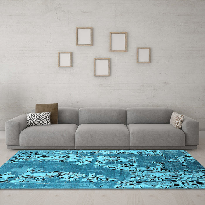 Machine Washable Oriental Light Blue Industrial Rug in a Living Room, wshurb2154lblu