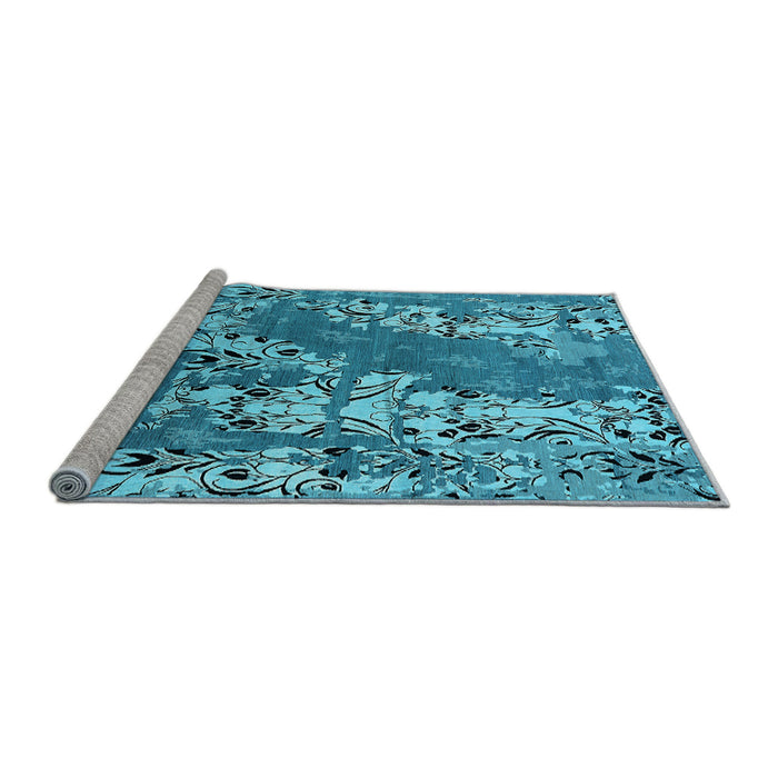 Sideview of Machine Washable Oriental Light Blue Industrial Rug, wshurb2154lblu