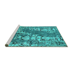 Sideview of Machine Washable Oriental Turquoise Industrial Area Rugs, wshurb2154turq