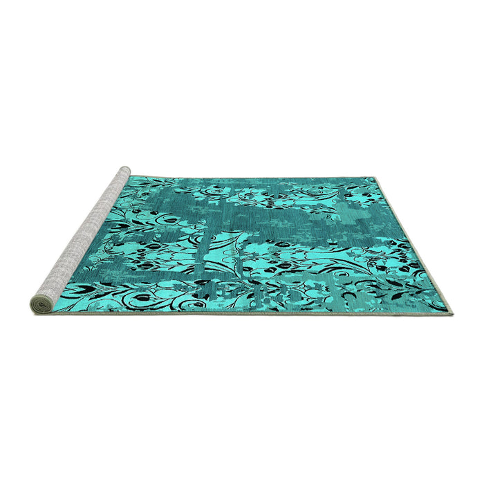 Sideview of Machine Washable Oriental Turquoise Industrial Area Rugs, wshurb2154turq