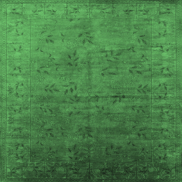 Square Machine Washable Oriental Emerald Green Industrial Area Rugs, wshurb2155emgrn