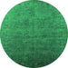 Round Machine Washable Oriental Green Industrial Area Rugs, wshurb2155grn