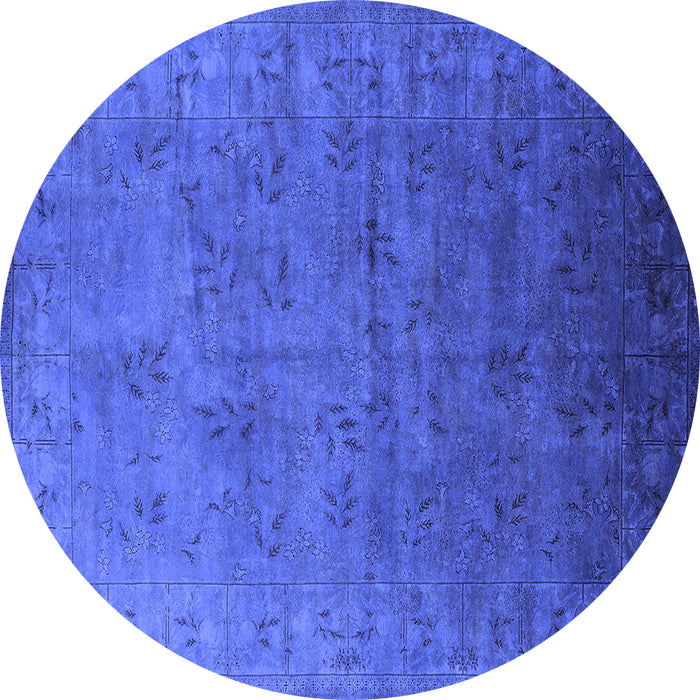 Round Machine Washable Oriental Blue Industrial Rug, wshurb2155blu