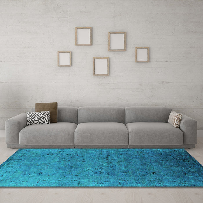 Machine Washable Oriental Turquoise Industrial Area Rugs in a Living Room,, wshurb2155turq
