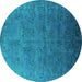 Round Machine Washable Oriental Turquoise Industrial Area Rugs, wshurb2155turq