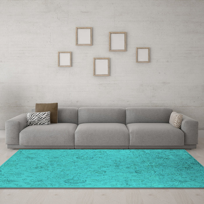 Machine Washable Oriental Turquoise Industrial Area Rugs in a Living Room,, wshurb2156turq