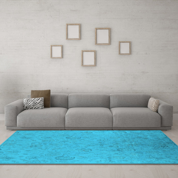 Machine Washable Oriental Light Blue Industrial Rug in a Living Room, wshurb2156lblu