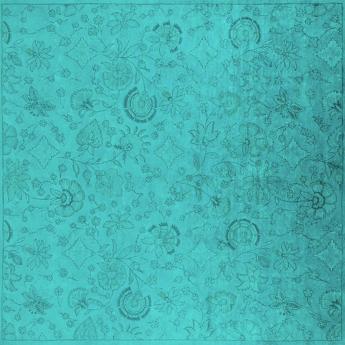 Square Machine Washable Oriental Turquoise Industrial Area Rugs, wshurb2156turq