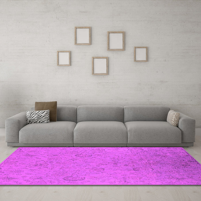 Machine Washable Oriental Pink Industrial Rug in a Living Room, wshurb2156pnk