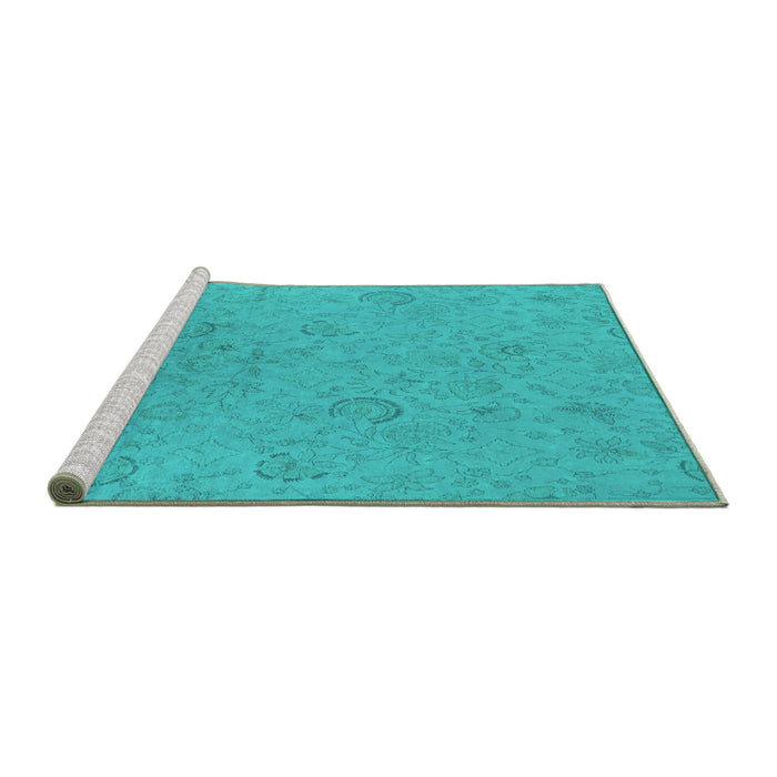 Sideview of Machine Washable Oriental Turquoise Industrial Area Rugs, wshurb2156turq