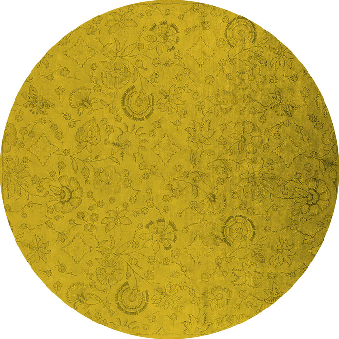 Round Machine Washable Oriental Yellow Industrial Rug, wshurb2156yw