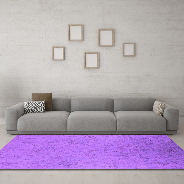 Machine Washable Oriental Purple Industrial Area Rugs in a Living Room, wshurb2156pur