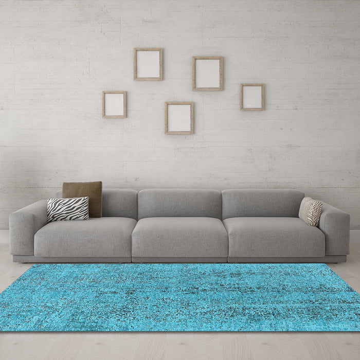 Machine Washable Oriental Light Blue Industrial Rug in a Living Room, wshurb2157lblu