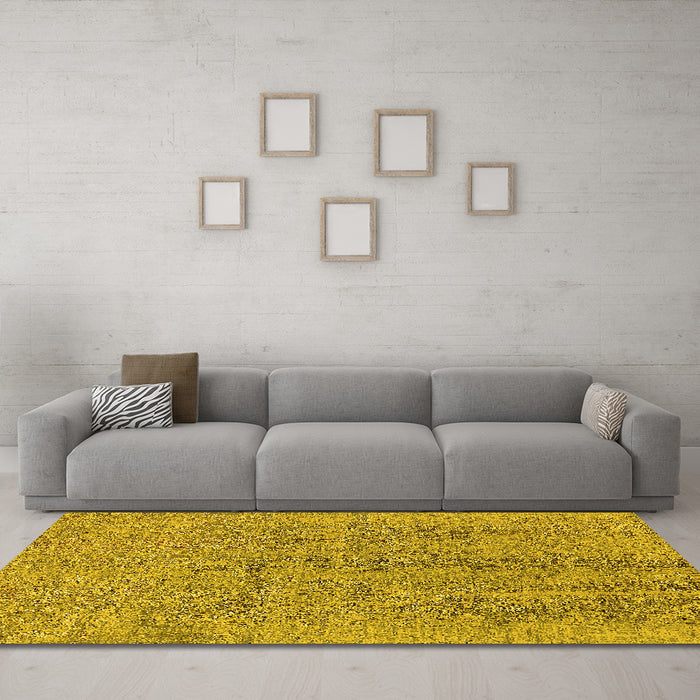 Machine Washable Oriental Yellow Industrial Rug in a Living Room, wshurb2157yw