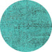 Round Machine Washable Oriental Turquoise Industrial Area Rugs, wshurb2157turq