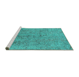 Sideview of Machine Washable Oriental Turquoise Industrial Area Rugs, wshurb2157turq