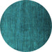 Round Machine Washable Oriental Turquoise Industrial Area Rugs, wshurb2158turq