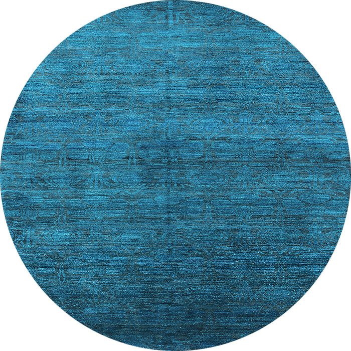 Round Machine Washable Oriental Light Blue Industrial Rug, wshurb2158lblu
