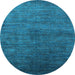 Round Machine Washable Oriental Light Blue Industrial Rug, wshurb2158lblu