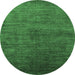 Round Machine Washable Oriental Emerald Green Industrial Area Rugs, wshurb2158emgrn