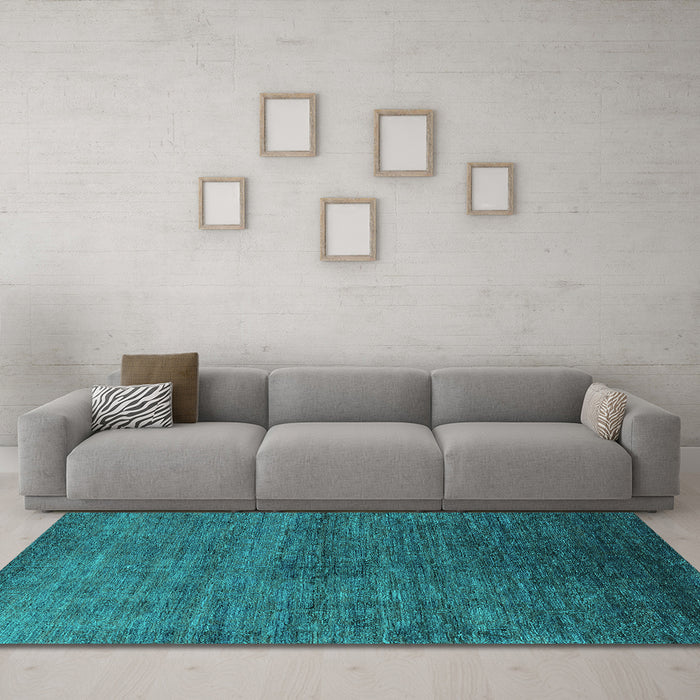Machine Washable Oriental Turquoise Industrial Area Rugs in a Living Room,, wshurb2158turq