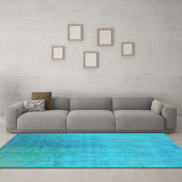 Machine Washable Oriental Light Blue Industrial Rug in a Living Room, wshurb2159lblu