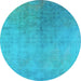 Round Machine Washable Oriental Light Blue Industrial Rug, wshurb2159lblu