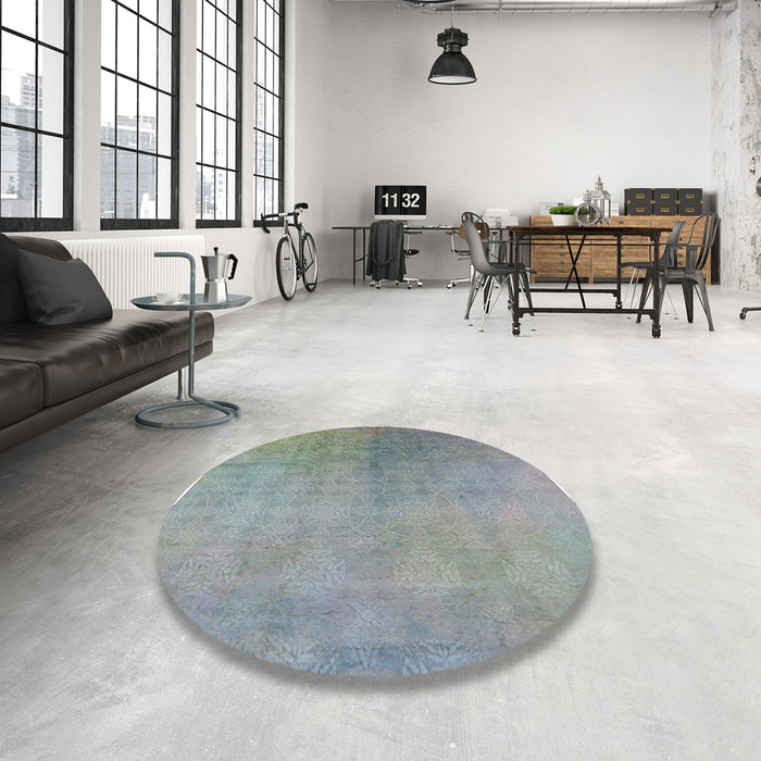 Round Mid-Century Modern Dark Gray Oriental Rug in a Office, urb2159