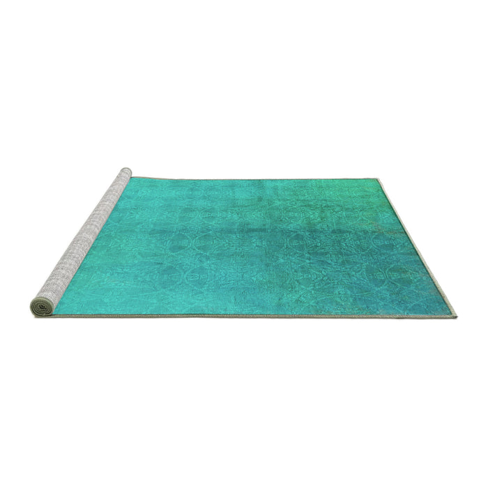 Sideview of Machine Washable Oriental Turquoise Industrial Area Rugs, wshurb2159turq