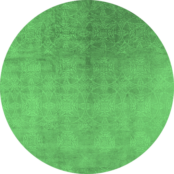 Round Oriental Emerald Green Industrial Rug, urb2159emgrn