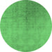 Round Oriental Emerald Green Industrial Rug, urb2159emgrn