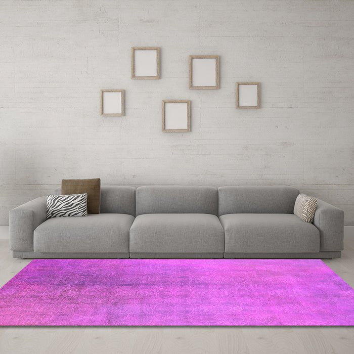 Machine Washable Oriental Pink Industrial Rug in a Living Room, wshurb2159pnk