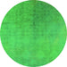 Round Machine Washable Oriental Green Industrial Area Rugs, wshurb2159grn