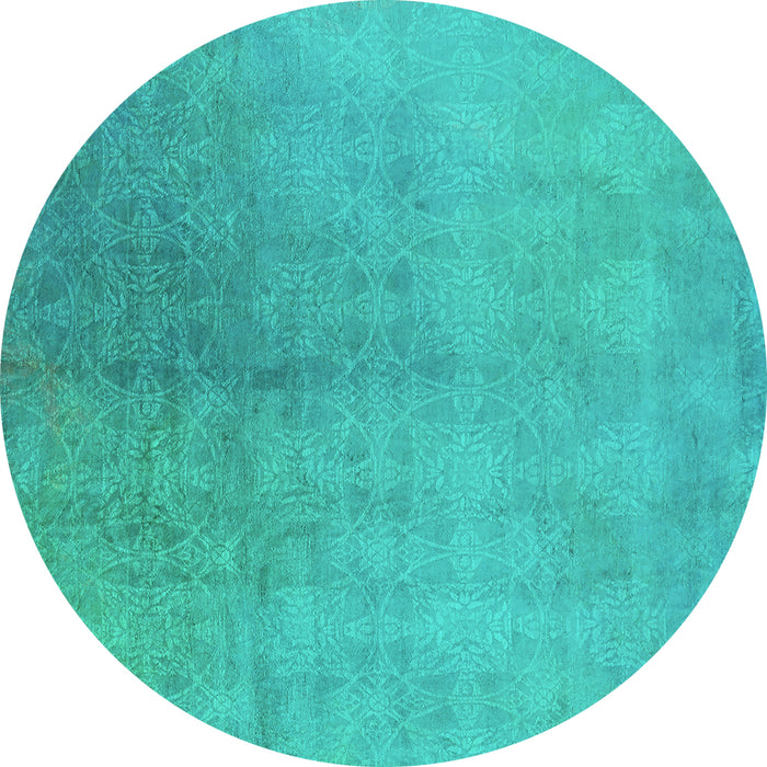Round Oriental Turquoise Industrial Rug, urb2159turq