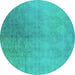 Round Oriental Turquoise Industrial Rug, urb2159turq