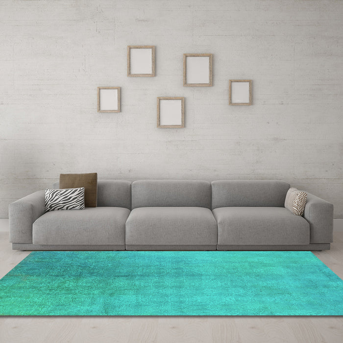 Machine Washable Oriental Turquoise Industrial Area Rugs in a Living Room,, wshurb2159turq