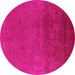 Round Machine Washable Oriental Pink Industrial Rug, wshurb2160pnk