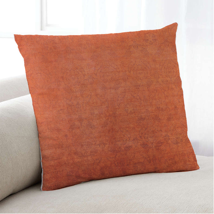 Lifestyle Image of Mid-Century Modern Urban Square Orange Red Orange Throw Pillow, 18 inch by 18 inch, pwurb2161