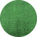 Round Machine Washable Oriental Emerald Green Industrial Area Rugs, wshurb2161emgrn