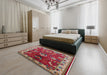 Mid-Century Modern Camel Brown Oriental Rug in a Bedroom, urb2162