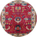 Round Mid-Century Modern Camel Brown Oriental Rug, urb2162