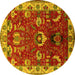 Round Machine Washable Oriental Yellow Industrial Rug, wshurb2162yw