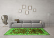 Machine Washable Oriental Green Industrial Area Rugs in a Living Room,, wshurb2162grn