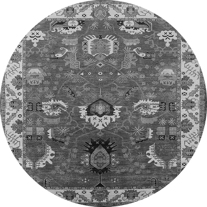 Round Machine Washable Oriental Gray Industrial Rug, wshurb2162gry