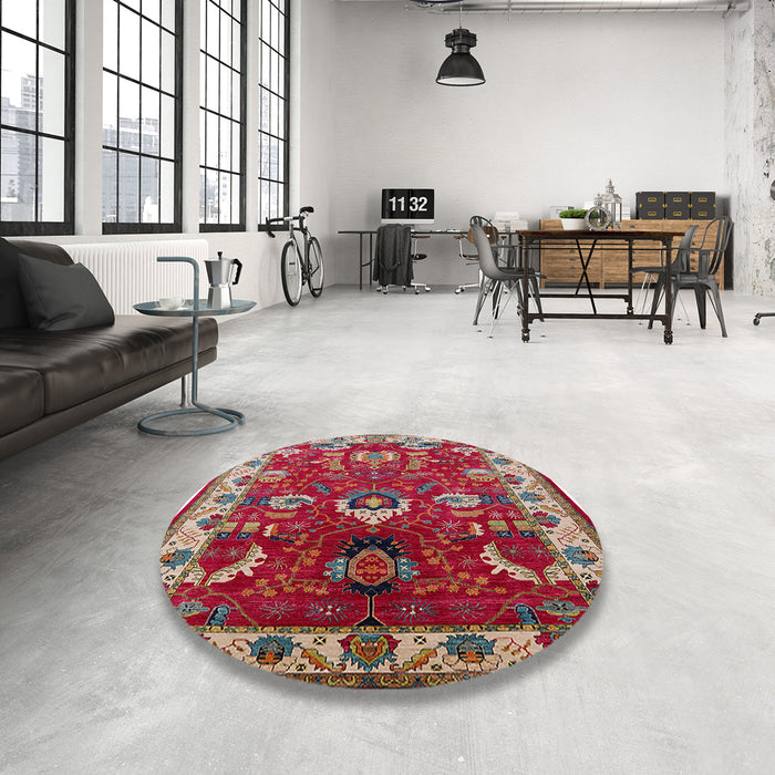 Round Mid-Century Modern Camel Brown Oriental Rug in a Office, urb2162