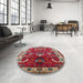 Round Mid-Century Modern Camel Brown Oriental Rug in a Office, urb2162