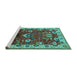 Sideview of Machine Washable Oriental Turquoise Industrial Area Rugs, wshurb2162turq