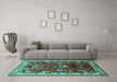 Machine Washable Oriental Turquoise Industrial Area Rugs in a Living Room,, wshurb2162turq