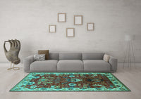 Machine Washable Oriental Turquoise Industrial Rug, wshurb2162turq