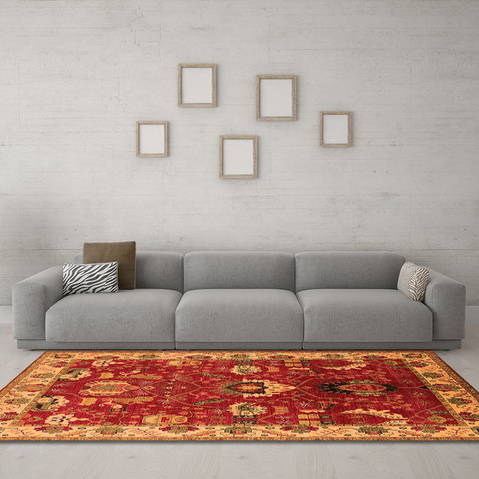 Machine Washable Oriental Orange Industrial Area Rugs in a Living Room, wshurb2162org